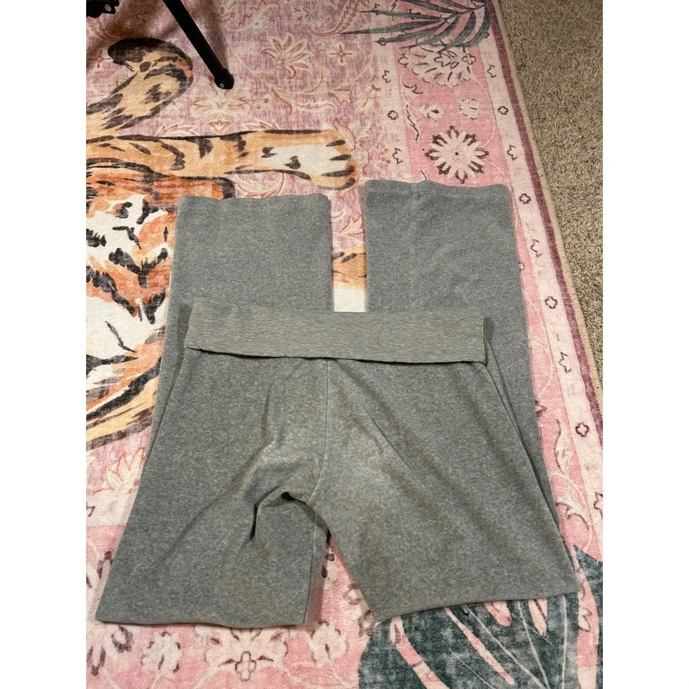 Y2K RARE‎ Victoria's Secret PINK Gray Foldover Waist Velour Pants Flare Leg XS - Picture 4 of 11